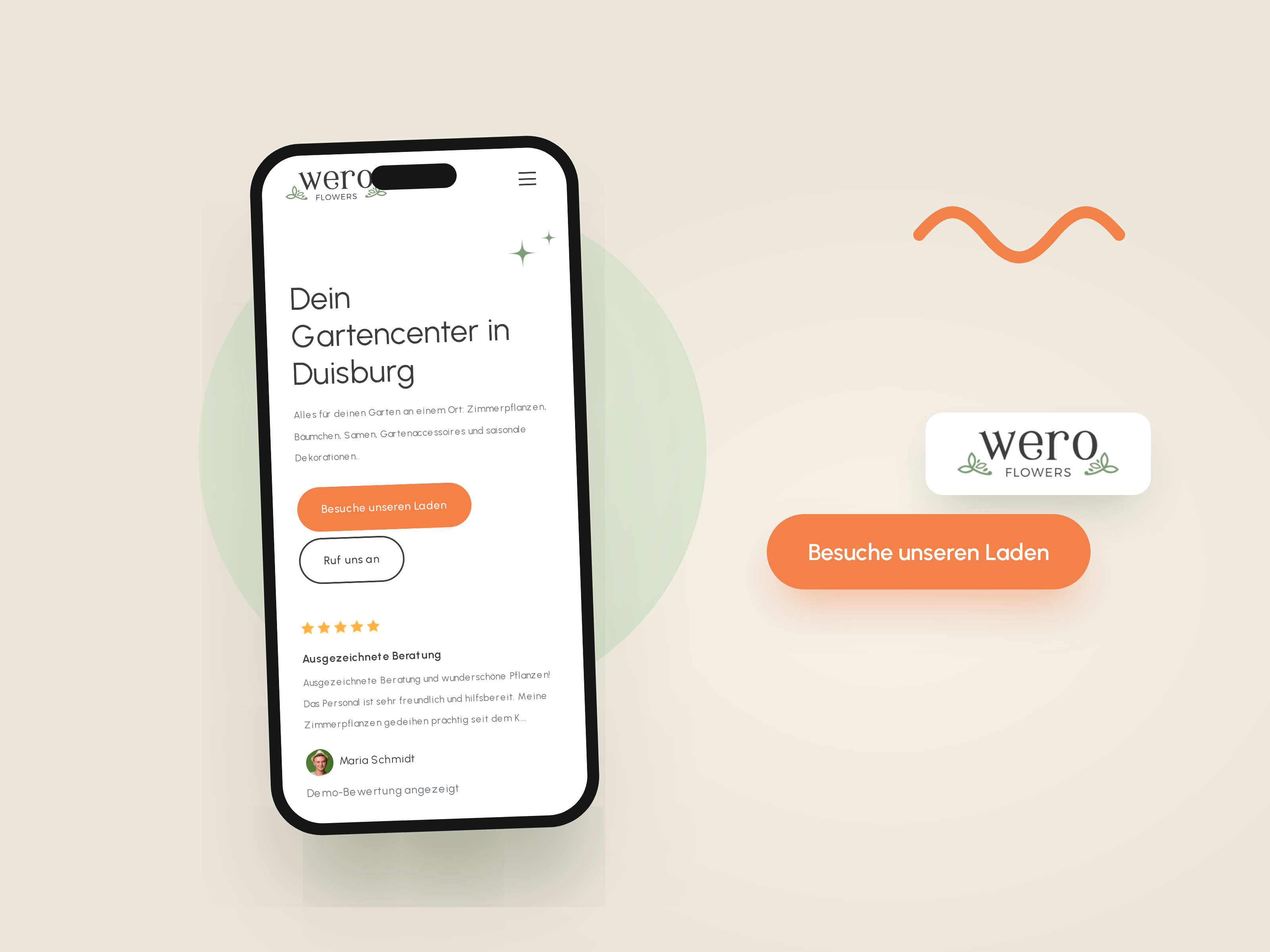 weroflowers.de hero on a phone beside the Wero Flowers logo and primary call-to-action